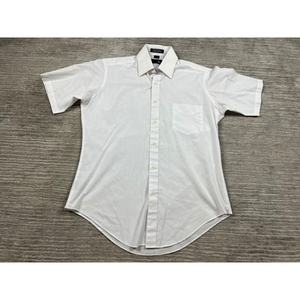 Ketch Shirt Mens 15.5 White Button Up Short Sleeve Single Needle Tailored Solid